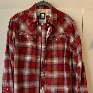 G-Star Long Sleeve Shirt Red Plaid Mens Medium